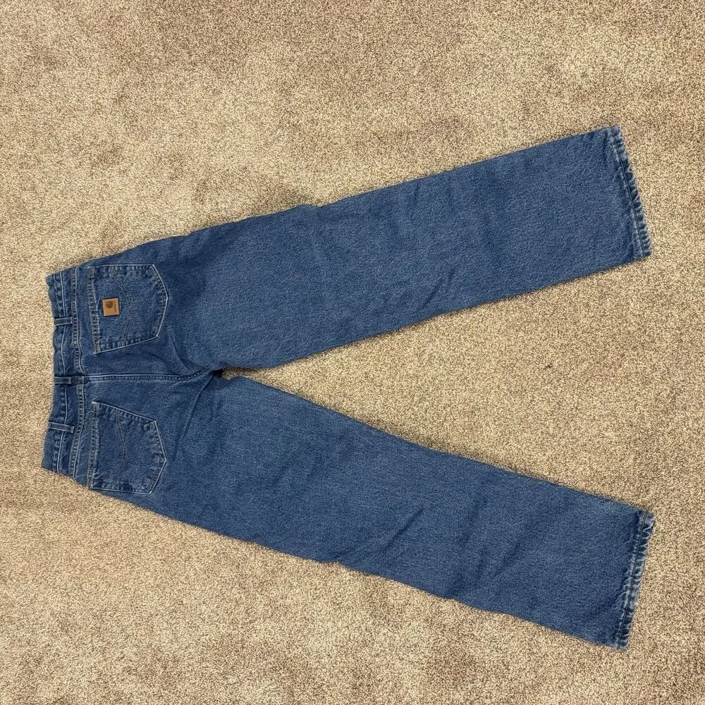 Carhartt Flannel Lined Jeans Mens 34x32 Blue Relaxed Fit Work Denim B172 DST EUC